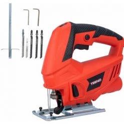 TEENO Scies Sauteuses,Professional 600W Scie Sauteuse électrique, Hauteur De Course 22mm, 3000SPM, Angle Max 45°, 6 Vitesses, Avec 6 Accessoires - Rouge