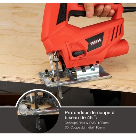 TEENO Scies Sauteuses,Professional 600W Scie Sauteuse électrique, Hauteur De Course 22mm, 3000SPM, Angle Max 45°, 6 Vitesses, Avec 6 Accessoires - Rouge 5 TEENO Scies Sauteuses,Professional 600W Scie Sauteuse électrique, Hauteur De Course 22mm, 3000SPM, Angle Max 45°, 6 Vitesses, Avec 6 Accessoires - Rouge – Image 5