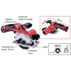 SOLDELA® Mini Scie Circulaire Sans Fil - Batterie Lithium 12V - Format Compact : 30X16cm -Scie électrique portative Soldes 13377015 4