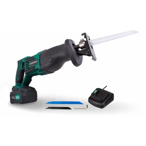 VONROC Scie Sabre Sans Fil VPower 20V. 1 Batterie 4.0Ah, Chargeur Rapide Et 2 Lames De Scie (fabriquée En Allemagne) Inclus 1 VONROC Scie Sabre Sans Fil VPower 20V. 1 Batterie 4.0Ah, Chargeur Rapide Et 2 Lames De Scie (fabriquée En Allemagne) Inclus