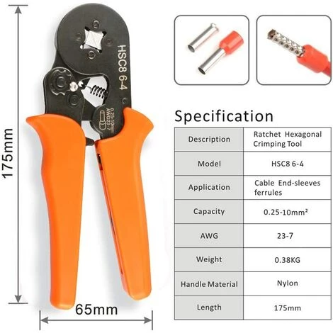 LANGRAY Outil De Sertissage De Virole, Outils De Sertissage Réglables De Pince à Sertir Dechengbao Utilisés Pour 0,25-10mm2 (AWG 23-7) Manchons De Cable, Sertisseuse De Fil 2 LANGRAY Outil De Sertissage De Virole, Outils De Sertissage Réglables De Pince à Sertir Dechengbao Utilisés Pour 0,25-10mm2 (AWG 23-7) Manchons De Cable, Sertisseuse De Fil – Image 2