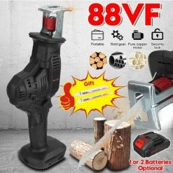 DRILLPRO 88VF Scie Alternative électrique Sans Fil Scie Sabre Pour Branches / Métal / PVC / Coupe De Bois Avec Lumière LED (avec Batterie Li-ion 2 PCS)