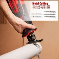 Scie Sabre Sans Fil TEENO,20V Scie Sabre à Batterie, Scie Egoîne Electrique Sans Fil, 5×Lames De Scie, Avec 3Ah Batteries,Boite En Plastique - Rouge -Scie électrique portative Soldes 27775187 5