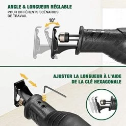 BEARSU Scie Sabre,Professional 1050W Scie Alternative 240V Avec 2500 SPM, Profondeur De Coupe: 150mm (Bois), 5mm (Métal), Course De Coupe 28mm, 3 Lames De Scie Remplaçables -TARS24P -Scie électrique portative Soldes 29667542 4