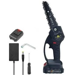 BRIDAY Mini Scie à Chaîne électrique 24V 12.7CM, Mini Tronçonneuse à Main électrique Avec 1 Batteries, 1 Charge