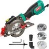 Scie Circulaire, HYCHIKA 750W 3500RPM Mini Scie Circulaire Avec Guide Laser Et Parallèle, 6 Lames, Profondeur De Coupe 0-48 Mm, Convient Pour Couper Du Bois, Plastique, Métal Mou