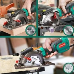 Scie Circulaire, HYCHIKA 750W 3500RPM Mini Scie Circulaire Avec Guide Laser Et Parallèle, 6 Lames, Profondeur De Coupe 0-48 Mm, Convient Pour Couper Du Bois, Plastique, Métal Mou -Scie électrique portative Soldes 31787752 5
