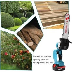 KKmoon 8 Pouces 21V Mini Scie A Chaine Electrique Sans Fil Scie A Chaine Portative Pour L'exploitation Forestiere Et La Coupe D'arbres Au Lithium Portable Scie A Chaine Electrique Au Lithium Deux Chargeurs, Norme Europeenne 220V -Scie électrique portative Soldes 31937113 3