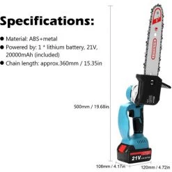 KKmoon 8 Pouces 21V Mini Scie A Chaine Electrique Sans Fil Scie A Chaine Portative Pour L'exploitation Forestiere Et La Coupe D'arbres Au Lithium Portable Scie A Chaine Electrique Au Lithium Deux Chargeurs, Norme Europeenne 220V -Scie électrique portative Soldes 31937113 5
