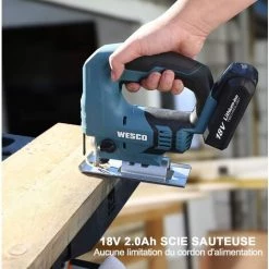 WESCO TOOL 18V Scie Sauteuse Sans Fil, Angle D'inclinaison ±45 °, 0~2400SPM, Hauteur De Course 19mm WESCO WS2337 -Scie électrique portative Soldes 33267271 4