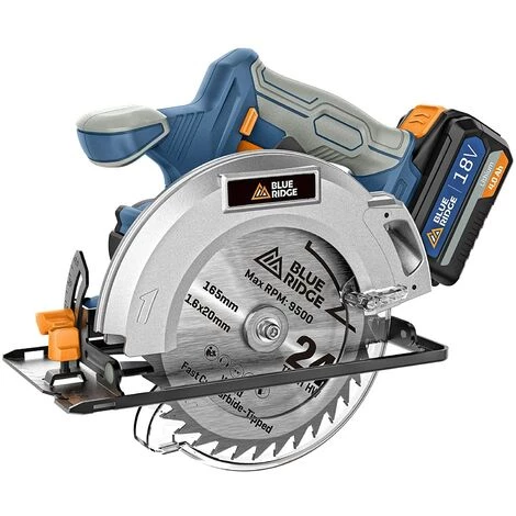 WESCO BlueRidge 18V Scie Circulaire Sans Fil 165mm, Protection & Sabot En Aluminium, 4,0Ah Li-ion Batterie, BR2803 1 WESCO BlueRidge 18V Scie Circulaire Sans Fil 165mm, Protection & Sabot En Aluminium, 4,0Ah Li-ion Batterie, BR2803