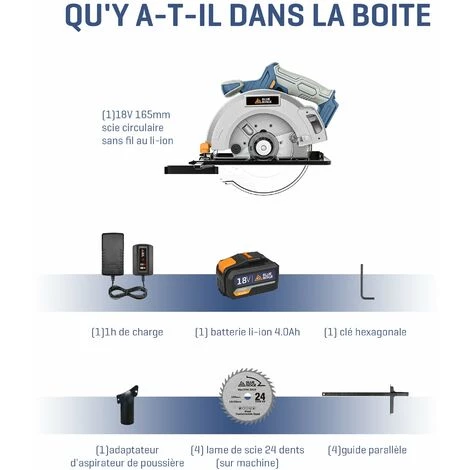 WESCO BlueRidge 18V Scie Circulaire Sans Fil 165mm, Protection & Sabot En Aluminium, 4,0Ah Li-ion Batterie, BR2803 4 WESCO BlueRidge 18V Scie Circulaire Sans Fil 165mm, Protection & Sabot En Aluminium, 4,0Ah Li-ion Batterie, BR2803 – Image 4