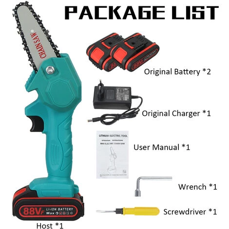 SWAGX 88V 1080W 2 Batterie 100mm Scie à Chaine électrique Sans Fil Outil De Coupe De Bois De Jardin Bleu 3 SWAGX 88V 1080W 2 Batterie 100mm Scie à Chaine électrique Sans Fil Outil De Coupe De Bois De Jardin Bleu – Image 3