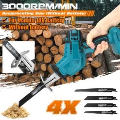 SWAGX 18V Scie Sabre Sans Fil Avec 4 Lames (Sans Batterie) 0-3000rpm/min Scie Alternative électrique Pour Batterie Makita 18V -Scie électrique portative Soldes 33730541 5