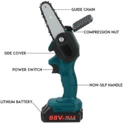 SWAGX Scie à Chaine Tronconneuse 4 Pouces Guide Portable électrique Sans Fil Avec 2 Batterie 88V 2500mah -Scie électrique portative Soldes 33730630 4