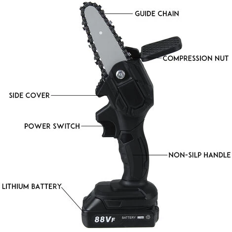TIGA Mini Scie à Chaine électrique Sans Fil 800W Machine De Coupe De Bois Noir Avec 1 Batterie 2500mAh 88V 4 TIGA Mini Scie à Chaine électrique Sans Fil 800W Machine De Coupe De Bois Noir Avec 1 Batterie 2500mAh 88V – Image 4
