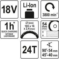 YATO Scie Circulaire Sans Batterie 165 Mm 18 V -Scie électrique portative Soldes 35654300 5