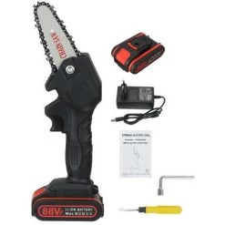 TIGA Scie à Chaine électrique 1 Batterie 88V 1080W 4 Pouce Sans Fil Outil De Coupe De Bois De Jardin Noir