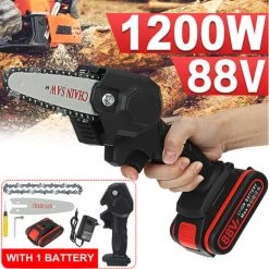 TIGA Scie à Chaine électrique 1 Batterie 88V 1080W 4 Pouce Sans Fil Outil De Coupe De Bois De Jardin Noir -Scie électrique portative Soldes 36209920 4
