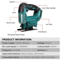 Drillpro Scie Sauteuse 65mm 2900 Tr/min 50-60Hz 21V (Machine Seule) -Scie électrique portative Soldes 36210201 3