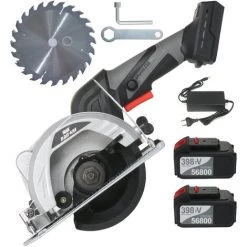 ASUPERMALL Circulaire Sans Fil Electrique De 5 Pouces Scie Circulaire Sans Brosse De Scie Circulaire A La Main Machine Electrique Outils D'Alimentation Batterie Rechargeable 0 ° - 45 ° Plongee De Coupe Reglable Pour Angle De Biseau - 398Tv, Deux Batterie Et Une Char