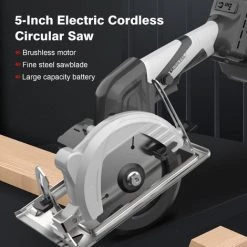 ASUPERMALL Circulaire Sans Fil Electrique De 5 Pouces Scie Circulaire Sans Brosse De Scie Circulaire A La Main Machine Electrique Outils D'Alimentation Batterie Rechargeable 0 ° - 45 ° Plongee De Coupe Reglable Pour Angle De Biseau - 398Tv, Deux Batterie Et Une Char -Scie électrique portative Soldes 36711936 3