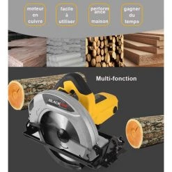 BLACKPINE - Scie Circulaire 900W, 4200 PRM, Lames De Scie Ø 185mm X Ø20mm X 24T, Profondeur De Coupe Max.:60mm(90°), 45mm(45°), Moteur En Cuivre Pur -Scie électrique portative Soldes 37103735 5