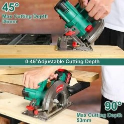 Scie Circulaire Sans Fil, HYCHIKA 18V 4.0Ah Li-ion Batterie, 4000RPM,2PCs Lames 165mm, Profondeur De Coupe 53 Mm (90º), 36 Mm (45º) -Scie électrique portative Soldes 37944776 3