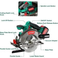 Scie Circulaire Sans Fil, HYCHIKA 18V 4.0Ah Li-ion Batterie, 4000RPM,2PCs Lames 165mm, Profondeur De Coupe 53 Mm (90º), 36 Mm (45º) -Scie électrique portative Soldes 37944776 4