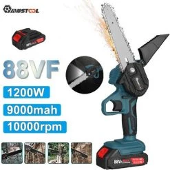 TIGA MUSTOOL Scie à Chaine électrique 6 Pouce 1200W 88V Pour 1 Batterie Avec Housse De Protection