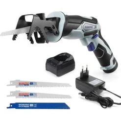 WORKPRO Scie Sabre Sans Fil 12V Avec Batterie 2000mAh, Vitesse Variable, Charge Rapide De 1H, Changement De Lame Sans Outil, Elagueur Sans Fil Avec 3 Lames De Scie Pour Couper Bois, Métal