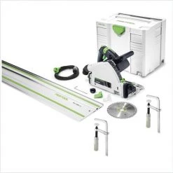 Festool TS 55 REBQ-PLUS-FS Scie Plongeante 1200W 160 Mm + 2x Serre-Joints + 1x Rail De Guidage FS 1400/2 + Coffret De Transport