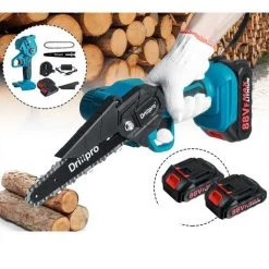 INSMA Drillpro Scie à Chaine Tronconneuse à Batterie élagueuse Electrique Sans Fil 550W 3000rpm 6 Pouce 2 Batterie + 1 Chargeur -Scie électrique portative Soldes 41438350 5