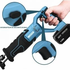 WESCO TOOLS WESCO Scie Sabre 18V 4.0Ah, Vitesse à 3000 SPM Avec 6Pcs Lames -Scie électrique portative Soldes 42414267 4