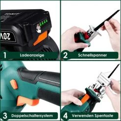 Gizcam Scie Sabre Sans Fil 20V Elagueur Pour Jardin Avec Li Batterie, Indicateur De Niveau De Batterie Vitesse Variable, 3 Lames De Scie Bois/Métal Et Chargeur Rapide D’une Heure, Course De 20 Mm -Scie électrique portative Soldes 42694181 4