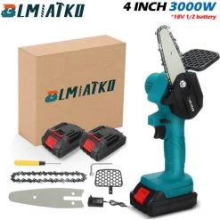 Mini Scie à Chaine Sans Fil électrique 2400W 18V 4" Avec 2 Batteries 18V Bleu Coxolo -Scie électrique portative Soldes 43537437 4