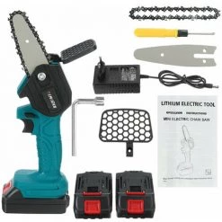 Mini Scie à Chaine Sans Fil électrique 2400W 18V 4" Avec 2 Batteries 18V Bleu Coxolo -Scie électrique portative Soldes 43537437 5