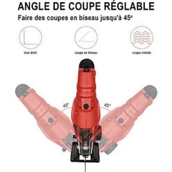 Scie Sauteuse 650W TEENO,6 Vitesses Réglables, Angle D'inclinaison ±45 ° - Rouge -Scie électrique portative Soldes 44260279 3