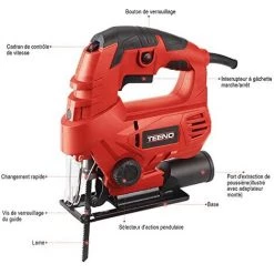 Scie Sauteuse 650W TEENO,6 Vitesses Réglables, Angle D'inclinaison ±45 ° - Rouge -Scie électrique portative Soldes 44260279 5