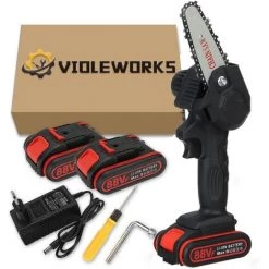 JMAX Tronçonneuse à Batterie Sans Fil De 4 Pouces Et 2*batteries 88VF Portable Scie Électrique Jardin Logging