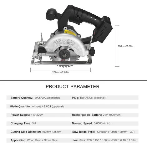 ASUPERMALL 21V 4.0Ah Scie Circulaire Sans Fil 6500Rpm Coupe En Biseau Réglable à 45 Degrés 3 ASUPERMALL 21V 4.0Ah Scie Circulaire Sans Fil 6500Rpm Coupe En Biseau Réglable à 45 Degrés – Image 3