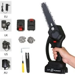SUPERSELLER Scie à Chaîne électroportative Norme Européenne F005 Mini Scie à Chaîne électrique Noire De 6 Pouces Avec 2 Tronçonneuses à Main à Batterie 24 V Avec 2 Chaînes De Remplacement Petite Tronçonneuse Portable, -Scie électrique portative Soldes 46772586 3
