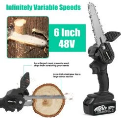 Scie à Chaîne électroportative KKmoon 6 Pouces 48VF ​​Mini Scie à Chaîne électrique à Vitesse Variable Sans Fil Brossée Sans Fil Petite Scie à Main De Ménage Et De Coupe Scie électrique Portable Au Lithium Branche D'élagage De Jardin Et De Jardin Scie à C