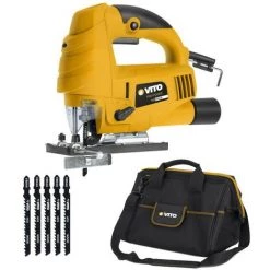 Scie Sauteuse 570 W Coupe Bois Acier Aluminium 6 Vitesses + 5 Lames Bois + Sacoche à Outils VITO