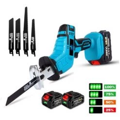 ONEVAN Scie Sabre électrique, Scie Alternative Sans Fil, Lame De Scie à Bois En Métal Avec 1 Batterie Et 4 Lames, Machine De Découpe à Poignée Adaptée à La Batterie Makita 18 V