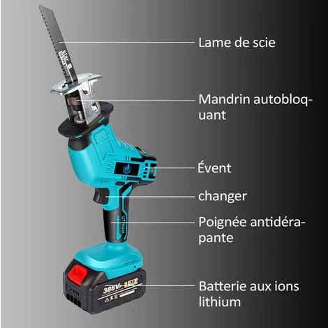 ONEVAN Scie Sabre électrique, Scie Alternative Sans Fil, Lame De Scie à Bois En Métal Avec 1 Batterie Et 4 Lames, Machine De Découpe à Poignée Adaptée à La Batterie Makita 18 V 2 ONEVAN Scie Sabre électrique, Scie Alternative Sans Fil, Lame De Scie à Bois En Métal Avec 1 Batterie Et 4 Lames, Machine De Découpe à Poignée Adaptée à La Batterie Makita 18 V – Image 2