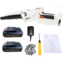 SUPERSELLER Scie à Chaîne électroportative Mini Tronçonneuse 6 Pouces Mini Tronçonneuse à Batterie Sans Fil 2, 7 Lbs. Scie à Chaîne Portative Légère Avec 2 Chaînes De Rechange Scie à Chaîne électrique Sans Fil Et 2 Batteries, Blanc - Blanc
