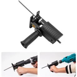 SUPERSELLER Scie Sabre Adaptateur De Scie Alternative Portable Perceuse électrique Multifonctionnelle Fixation D'outil Modifiée Avec Poignée Ergonomique 3 Lames De Scie Pour La Coupe Du Bois Et Du Métal, Noir - Noir -Scie électrique portative Soldes 50063026 3