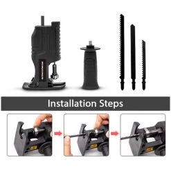 SUPERSELLER Scie Sabre Adaptateur De Scie Alternative Portable Perceuse électrique Multifonctionnelle Fixation D'outil Modifiée Avec Poignée Ergonomique 3 Lames De Scie Pour La Coupe Du Bois Et Du Métal, Noir - Noir -Scie électrique portative Soldes 50063026 5