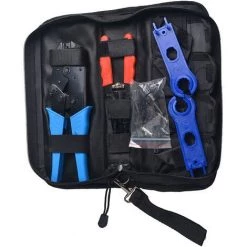 SUPERSELLER Pince à Sertir Et Coupe Cable électroportatif Les Outils De Sertissage Solaires Pour Câble PV De Panneau Solaire Comprennent 1 Paire De Connecteurs Solaires, Une Pince à Dénuder, Une Clé à Sertir, Une Trousse à Outils De Clé De Montage De Sac à Outils,